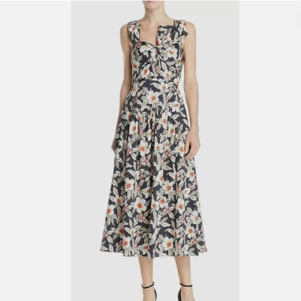 Rebecca Taylor Kamea Bow Front Floral Midi Dress Size 2